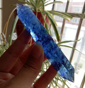 1pcs Wholesale Blue melt crystal wand Home Decor quartz Tower beautiful smelting Gemstone Double pointed healing Reiki