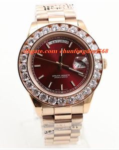 Moda Top Quality Relógio De Pulso De Luxo New Arrival 18 K Mens Rose Gold 41mm Red Dial Maior Relógio De Diamante Automático Movimento Dos Homens Relógios