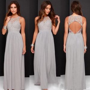 Grey Color Bridesmaid Dresses Long 2022 Lace Top Jewel Neck Chiffon A-Line Formal Dresses Modest Maid Of Honor Dress