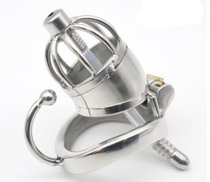 Dispositivi di castità Gabbia maschile piccola in acciaio inossidabile con dispositivo ad anello ad arco di base Blocco per cazzi