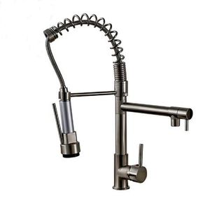 Deck Mounted and Cold Water Kitchen Faucet Nickel Brushed Spring Pull Down Dual Spray Kitchen Mixer Tap326O