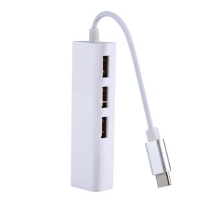 Freeshipping Type C to 3 Ports Rj45 Ethernet USB 2.0 Hub Network Adapter Cable for USB Type-C Devices for Computer White Cable