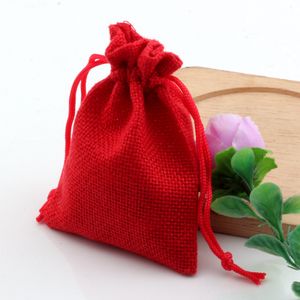 50PCS Linen Fabric Drawstring Bags Candy Smycken Presentpåsar Burlap Gift 10x14cm (röd)