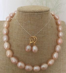 set of 14-15mm huge south sea gold pink pearl necklace &earring 14k