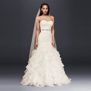 NEW! Organza Mermaid Wedding Dress with Ruffled Skirt Strapless Beading Sash Lace up Pleated Bridal Dresses Gowns WG3832