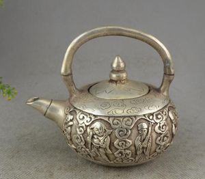 Chine Collection Cultura Alívio Délicat Décor Vieux Tibet Argent Noble Théière