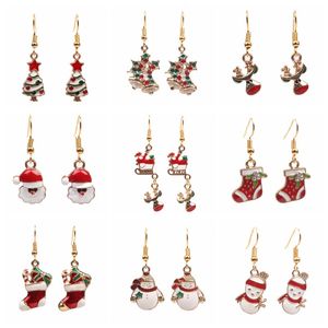 New Christmas Cartoon Women's Drop Earrings Alloy Fader Jul Snowman Tree Dangle Chandelier Örhänge För Ladies Mode Smycken Gift