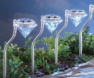 Lampada da prato solare a forma di diamante giardino paesaggistico percorso percorso palo lanterne esterno bianco caldo colorato