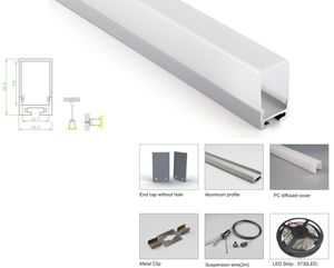 10 x 1m uppsättningar / parti 6063 Alloy aluminiumprofil för LED-ljus och djupt täckning Alu-kanal för infälld vägg eller hängande lampor