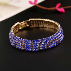 Bling Bling Rhinestones Lady Bracelets for Homecoming Prom Party Club Wear 2017 Luxury Bridal Cuffs for Weddings Silver Blue Red