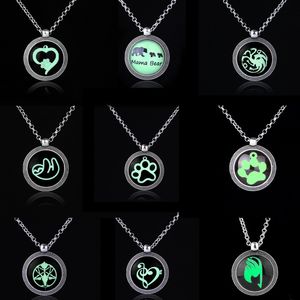 Steampunk Noctilucence Necklace Heart Dog Paw Dragon Mama Bear Necklace Glow in the Dark Long Pendant Necklaces For Women & Men