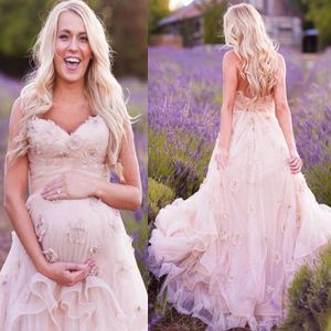 Wholesale blush bridal dresses resale online - Country Western Maternity Wedding Dresses with Flowers A line Sweetheart Neckline Bohemian Style Rustic Blush Pink Plus Size Bridal Dress