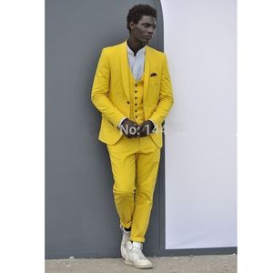 結婚式のスーツ2018カスタムメイドの黄色い人Tuxedo新郎結婚式の男性スーツ3個（ジャケット+パンツ+ベスト）カスタムメイド