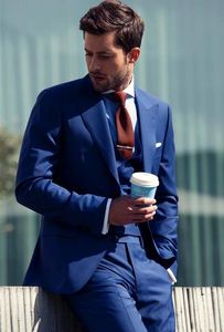 Royal Blue Blazer Masculino Slim fit Mens Suits Wedding Groom Costume Homme 3 Pieces Best Man Groomsmen Tuxedos (Jacket+Pants+Vest)