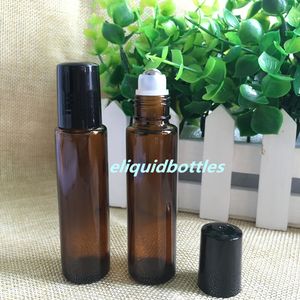 600pcs boné preto / Lot 15ml vazio vidro Brown Bottle Roller Ball Essential Oil recipiente de líquido Frasco de perfume transporte rápido DHL