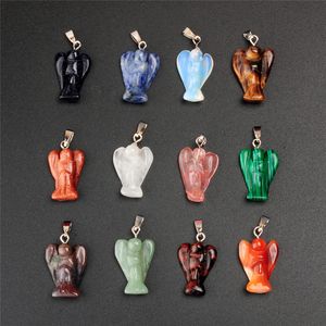 Chakra Healing Stones Gemstone Pocket intagliato Crystal Guardian Peace Angel Figurines Pietra naturale Quarzo Tiger Eye Charms risultati Pendenti