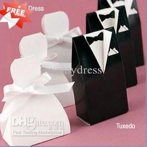 Stock 2021 Fashion White&Black Flower Bride Groom Tuxedo Wedding Candy Favor Boxes Box Gifts 100/lot