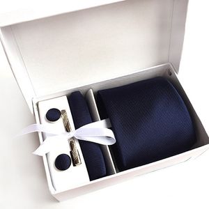 New Sillk Men Men Neck Ties Clip Hanky ​​Cufflinks Sets