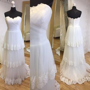 Boho Bohemian Vestidos De Casamento 2017 com Querida Neck Ruffles Saia Real Pictures A Linha País Praia Jardim Capela vestidos de noiva