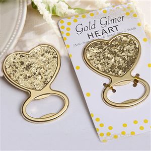 DHL Free Shipping 50PCS Gold Glitter Heart Bottle Opener Bridal Shower Favor Wedding Favors Engagement Reception Ideas Gold Theme Party Gift