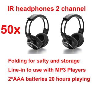 universal Infrared Stereo Wireless Headphones Headset IR in Car roof dvd or headrest dvd Player two channels Bundle with 50pcs headsets