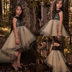 Little Black High Low Flower Girls Dresses For Weddings Sequins Appliqued 2018 New Kids First Communion Dress Custom Made Pageant Gowns
