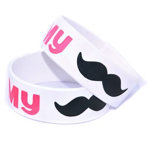 1PC Kiss My Mustache Silicone Wristband White 1 Inch Wide Fashion Decoration Rubber Gift Adult Size