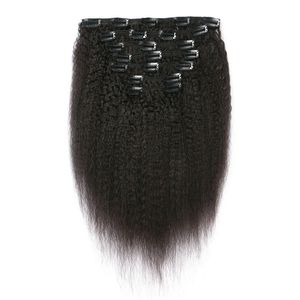 Mongolian Kinky Straight Clip Human Hair Extensions 7pcs Lot Virgin Human Clip In Hair Extensions G-EASY