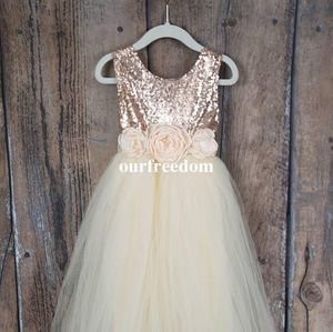 Wholesale belts images for sale - Group buy Real Image Champagne Top Sequins Flower Girls Dresses Jewel Neck Belt With Flower Tulle Floor Length Kids Birthday Party Gown Custom