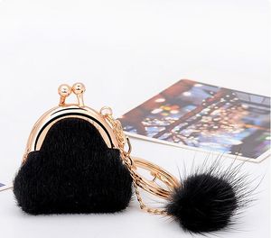 Fashion Metal Plush Real Rabbit Bag Shaped Keychains Personalized Keychain Handbag Purse Decoration Huarache Bag Pandent