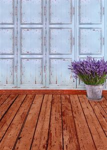 Retro Blue Painted Wooden Door Backdrop for Photo Studio Vintage Wood Planks Texture Floor Lavender Children Kid Booth Shooting Background