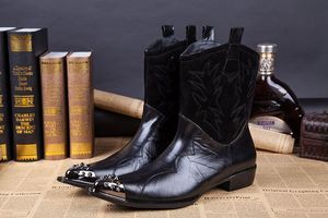 Ny 2018 Western Style Rock Man's Boots Black Hjälp Skor Stövlar Man Pekade Stål-Toed Leather Man's Knight Boots, 45/46