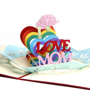 Cute Vintage Kirigami 3D Laser Cut Greeting Cards Handmade I Love Mom Postcards For Mother's Day