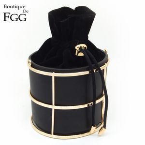 Wholesale-European and American Women's Fashion Bucket Black PU Metal Frame String Evening Party Handbags Clutch Bag 100cm O Chain