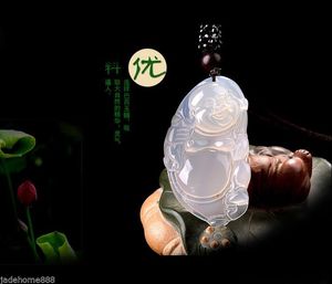 Chinese 100% Natural Agate Jade Chalcedony Maitreya Buddha Jade pendant necklace
