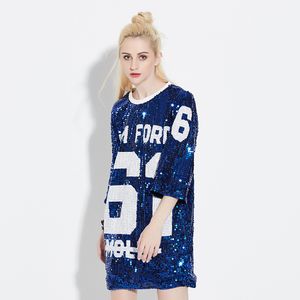 Grossist- Jasonplay koreansk stil sexig lös hip-hop t-shirts Summer Sequined Dress Women Casual Long Design Tops Harajuku Tees