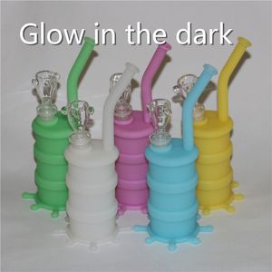 new arrival mini silicone dab rigs hookah glow in dark silicone water pipe silicone barrel rig free dhl