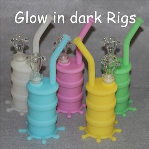 New Arrival Mini silicone dab rigs Glow In Dark Silicone Water Pipe glass bongs glass water pipe silicone barrel rig free shipping DHL
