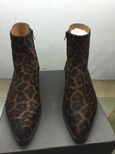 Leopard Herr Biker Boots Western Wyatt Skor Plus Size 46 Herr Äkta läder Mode Chelse Stövlar för män