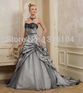 Puffy vintage czarno -białe gotyckie sukienki ślubne Dwukrotnie księżniczka długi tiul ukochany gorset Kolorowe suknie ślubne