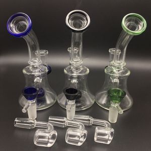 3 Renk Mini Cam Bongs Ücretsiz 4mm kuvars banger çivi ve cam kaseler 6 inç dişi 14mm eklem beher bong yağ kuleleri