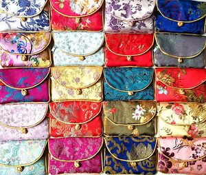 Chinese knot Silk Brocade Small Coin Purse Bag Zipper Jewelry Gift Pouches Bag Credit Card Holder Craft Packaging Pouch 50pcs/lot