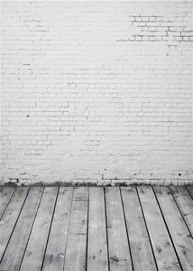 Computer Painted White Brick Wall Photography Backdrop Vintage Gray Wood Texture Flooring Kids Children Photo Background Studio Wallpaper