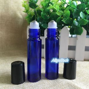 Bottiglie a rulli in vetro blu da 10 ml con sfera SS per profumi di aromaterapia con oli essenziali e balsami per labbra Bottiglie di trucco in vetro con spedizione gratuita DHL