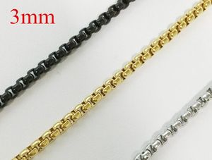 Collana a catena nera lunga da uomo Hip Hop da 3 mm * 24 pollici Collana con catene in acciaio inossidabile placcato oro 18 carati per gioielli da uomo