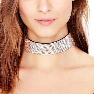 New Punk Trendy Choker Collar Necklace Full Drills Chunky Bib Necklace Women Short Necklaces Party Jewelry 2 Styles for Choice