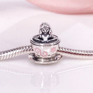 Autentico ciondolo in argento sterling 925 con tazza da tè Alice nel Paese delle Meraviglie Fantasyland, adatto per bracciale e collana Pandora fai-da-te