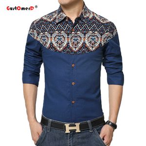 Partihandel-2016 nya män bomullskjortor Business patchwork klänningskjorta för män Långärmad designer Kläder Casual Skinny Mens T Shirts M-5XL