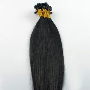 Brasilianska Virgin Hair Straight U Tips Hair Extension # 1 Jet Black 100g 100s Keratin Stick Tips Mänskligt hår