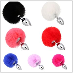 2017 Hot Men & Women Butt Plug Small Size Metal Anal Toys Hairy Rabbit tail Adult Sex Toys Sex Products Anal Plug Juguetes q170689